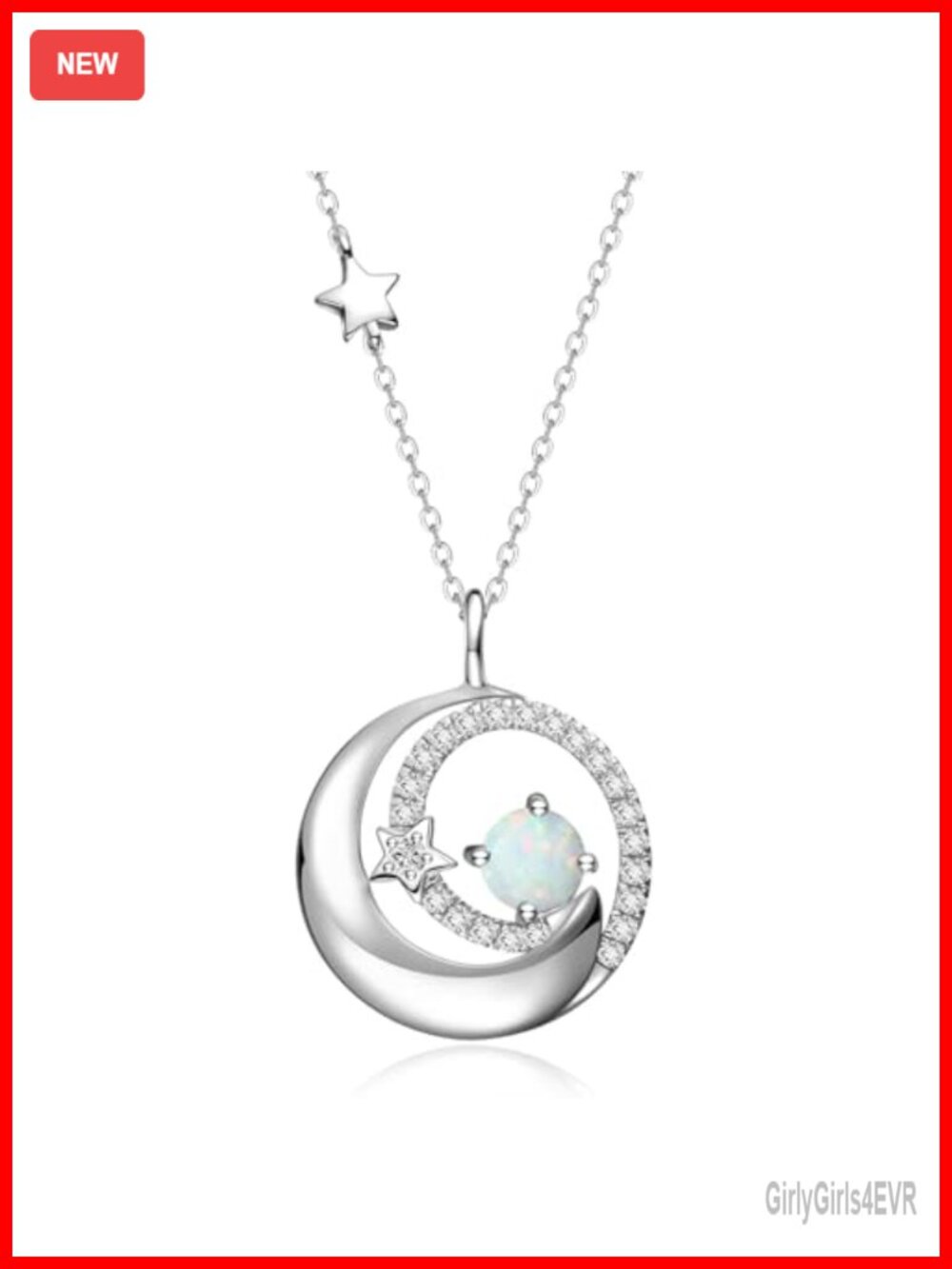 Moon Star Birthstone Pendant Necklace 925 Sterling Silver White Gold Plated